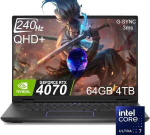 Alienware M16 R2 AI Gaming Laptop (16" 240Hz QHD  2K Display, Intel Core Ultra 7 155H, 64GB RAM, 4TB SSD, NVIDIA GeForce RTX 4070 8GB) RGB Backlit Keyboard, FHD IR Camera, WiFi 7, Win 11 Home