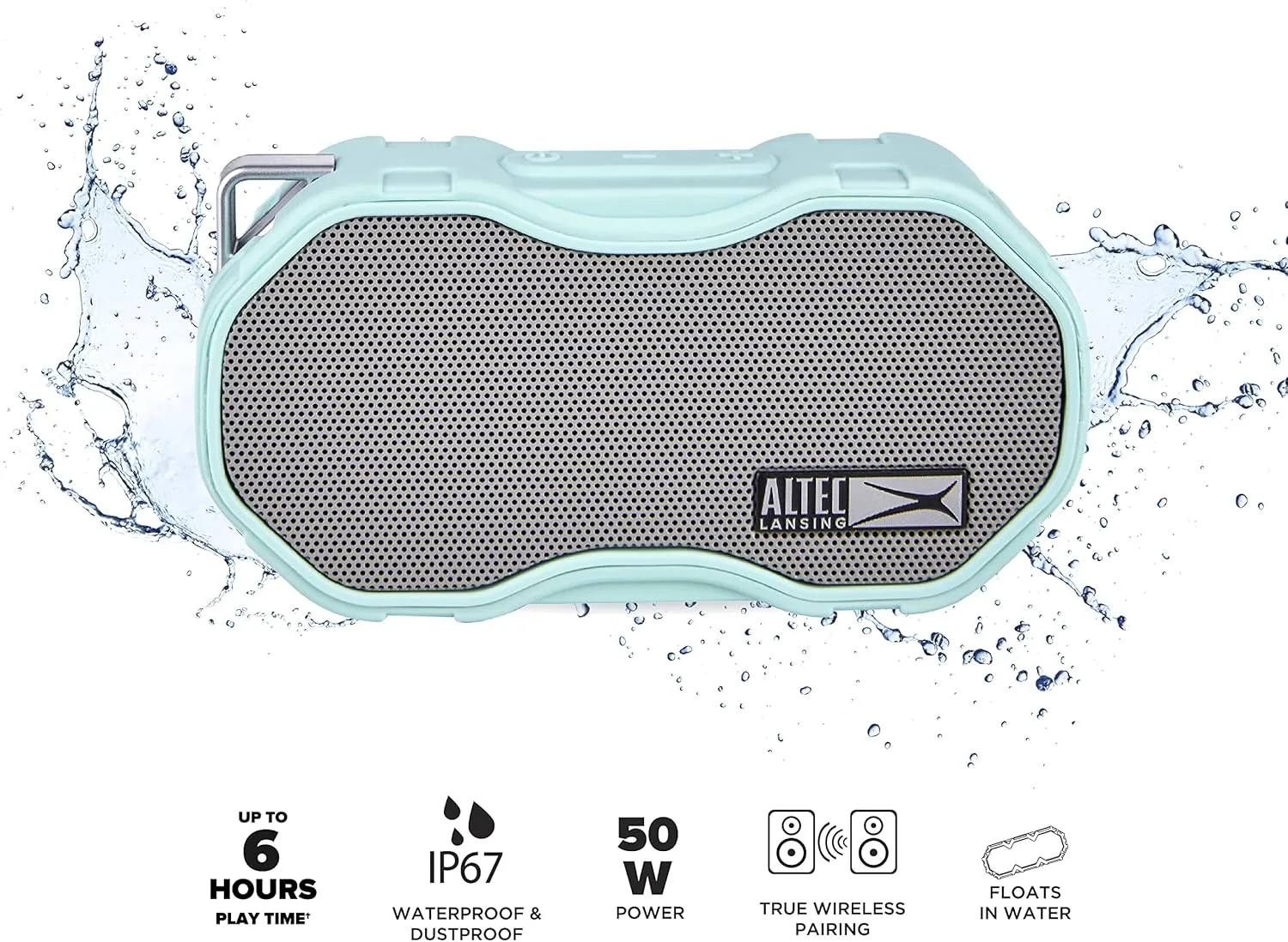 Altec Lansing Baby Boom XL - Waterproof Bluetooth Speaker, Wireless & Portable Speaker for Travel & Outdoor Use, Deep Bass & Loud Sound, 1 Pack, Mint