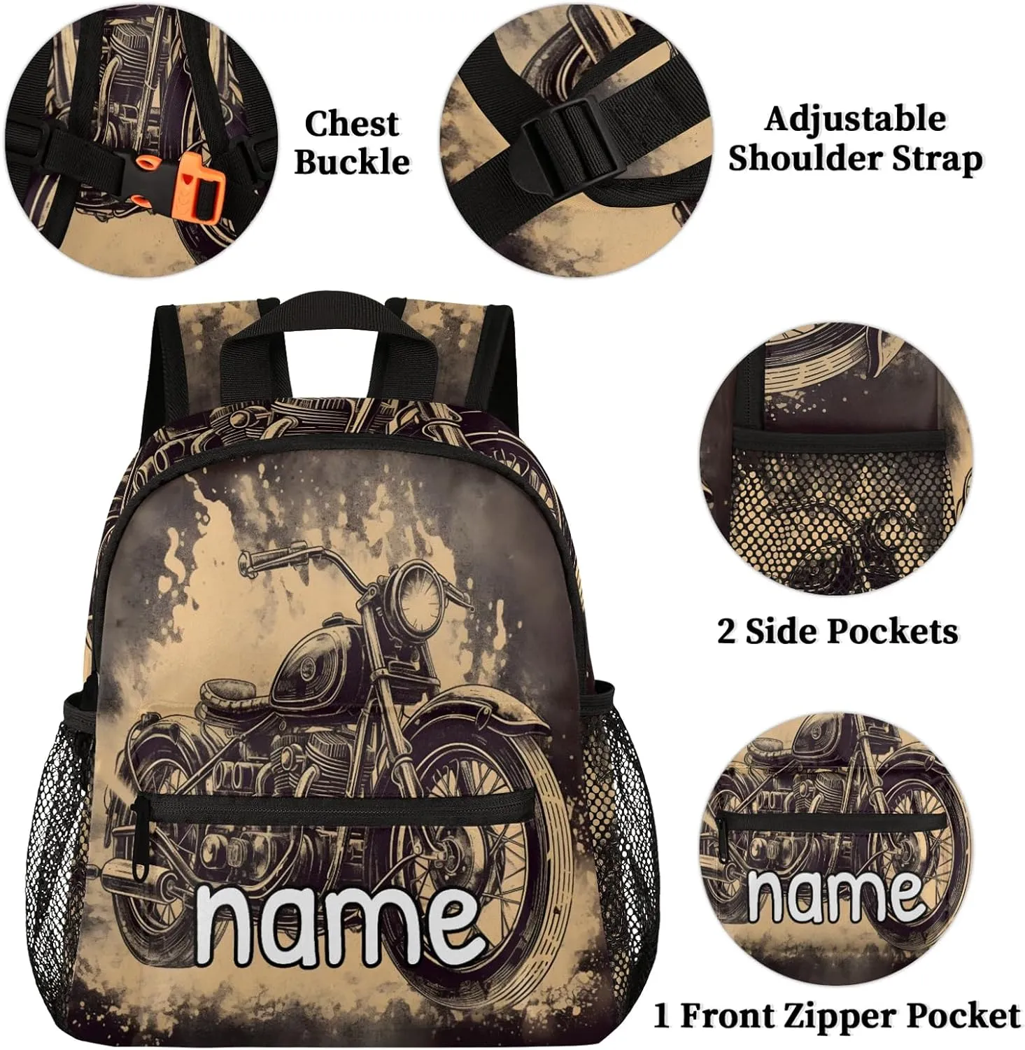 American Style Motorcycle Personalized Name Mini Backpack Waterproof Custom Casual Travel Small Backpacks with Zipper,12 Inch