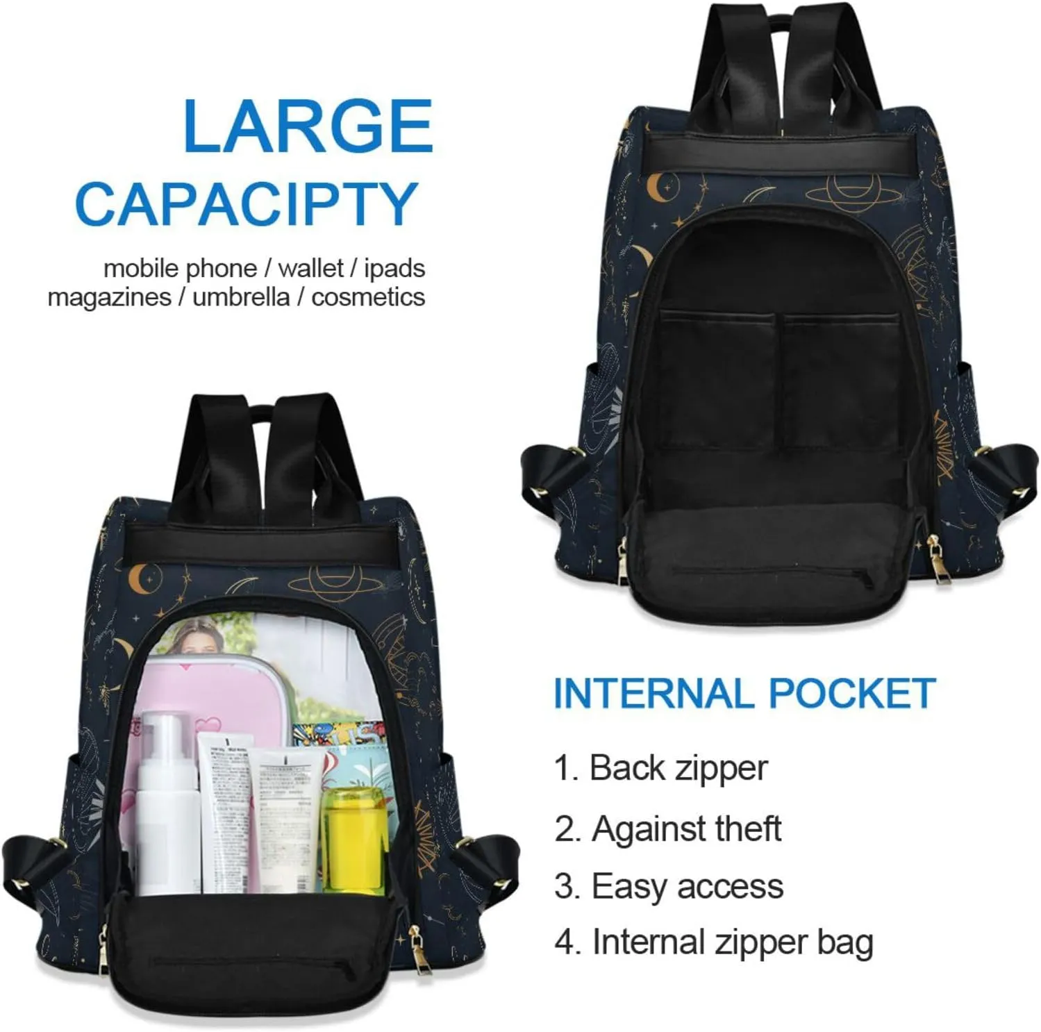 Anti-theft Backpack Purse BackPacks Handbags for Women Travel Rucksack Lightweight Shoulder Bags Starry Sky