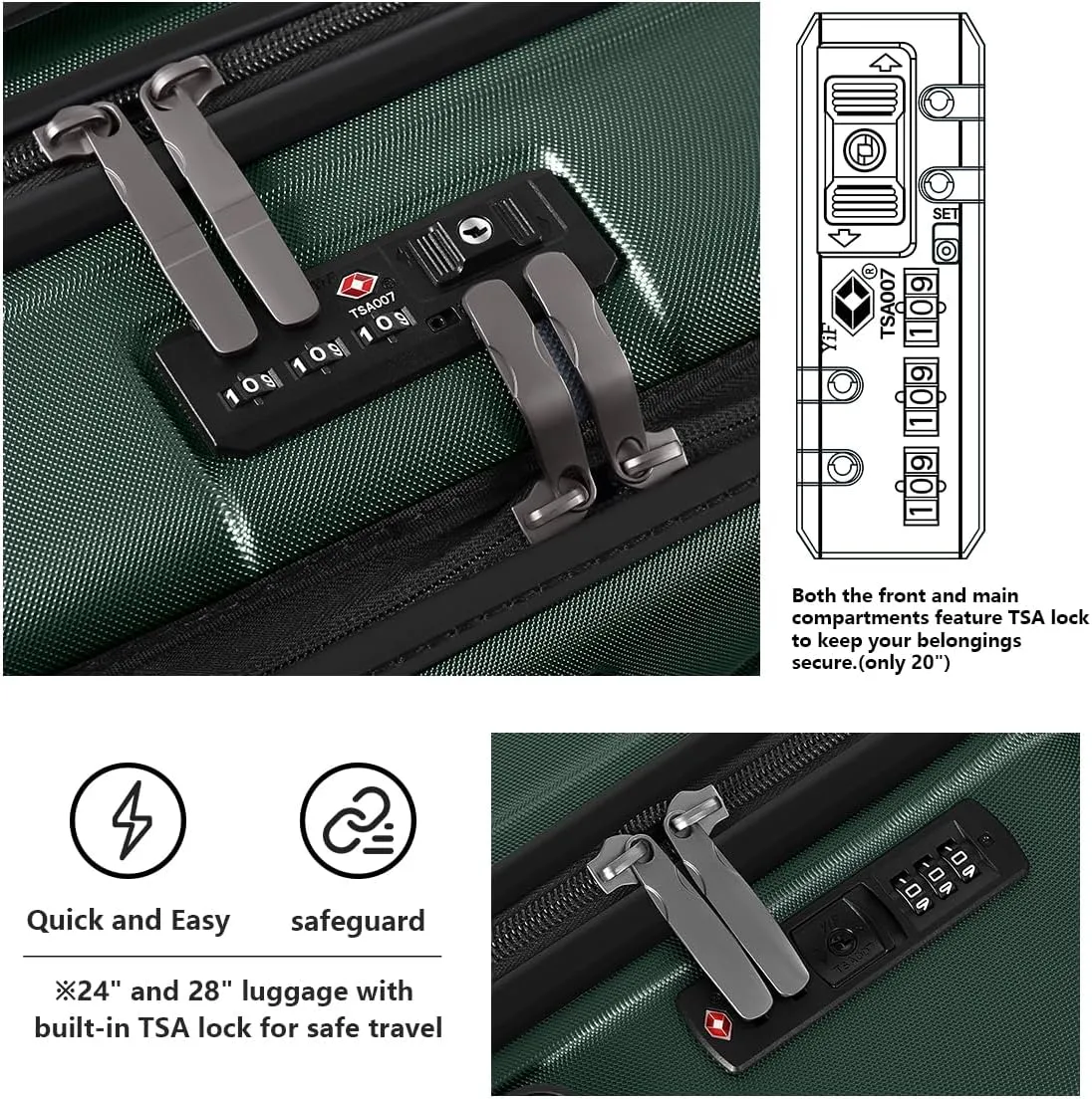 AnyZip Luggage Set 2 Piece Suitcase Set Carry On with Pocket Compartment ABS PC Spinner Wheels TSA Lock
