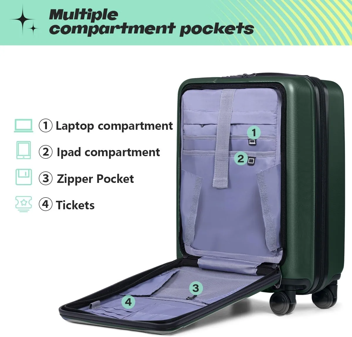 AnyZip Luggage Set 2 Piece Suitcase Set Carry On with Pocket Compartment ABS PC Spinner Wheels TSA Lock