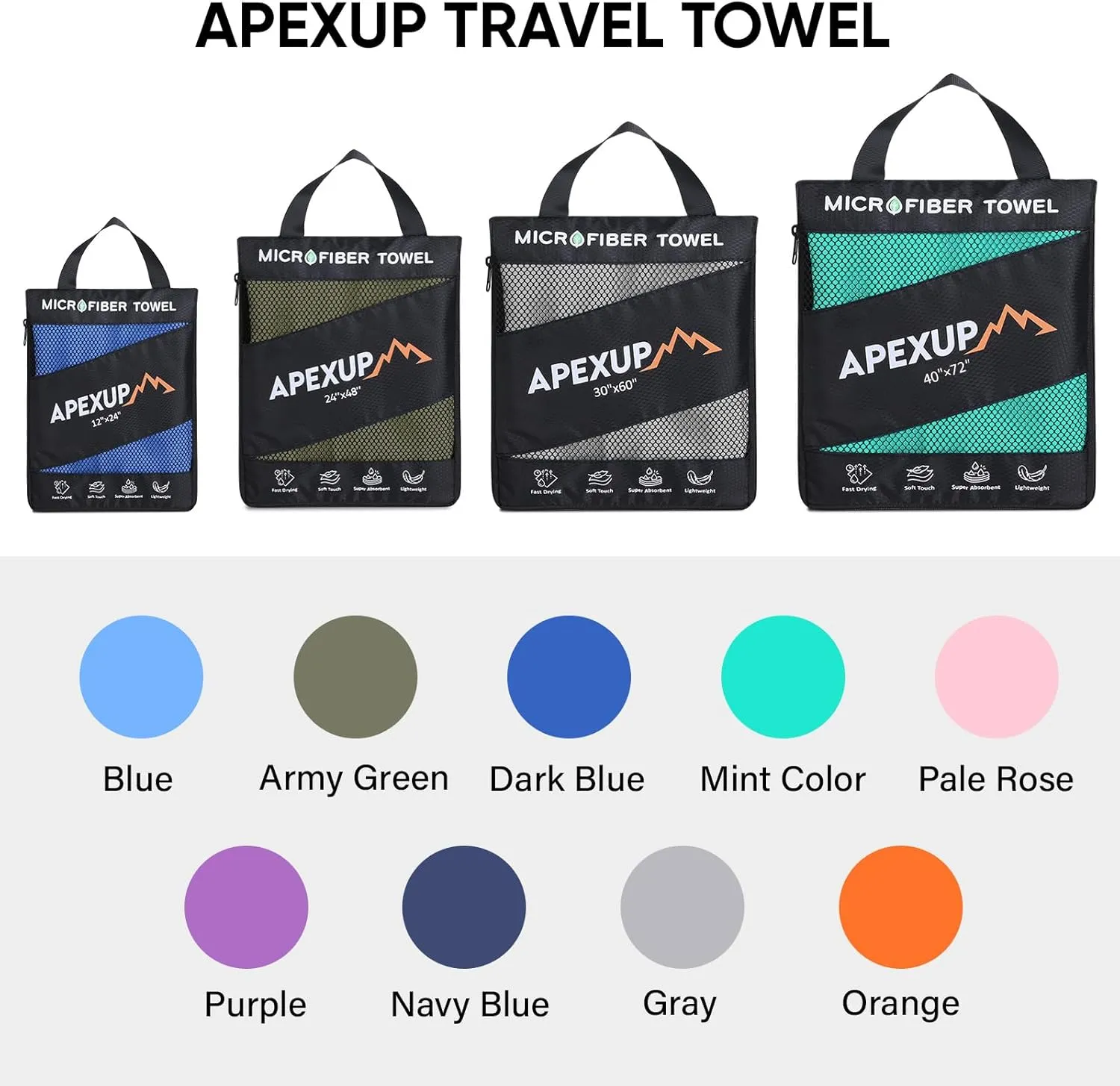 APEXUP Microfiber Travel Towel, Ultra Absorbent Quick Dry Towels, Lightweight Gym Sports Camping Towel for Workout, Yoga, Beach, Shower, Swimming (60"×30", Navy Blue)