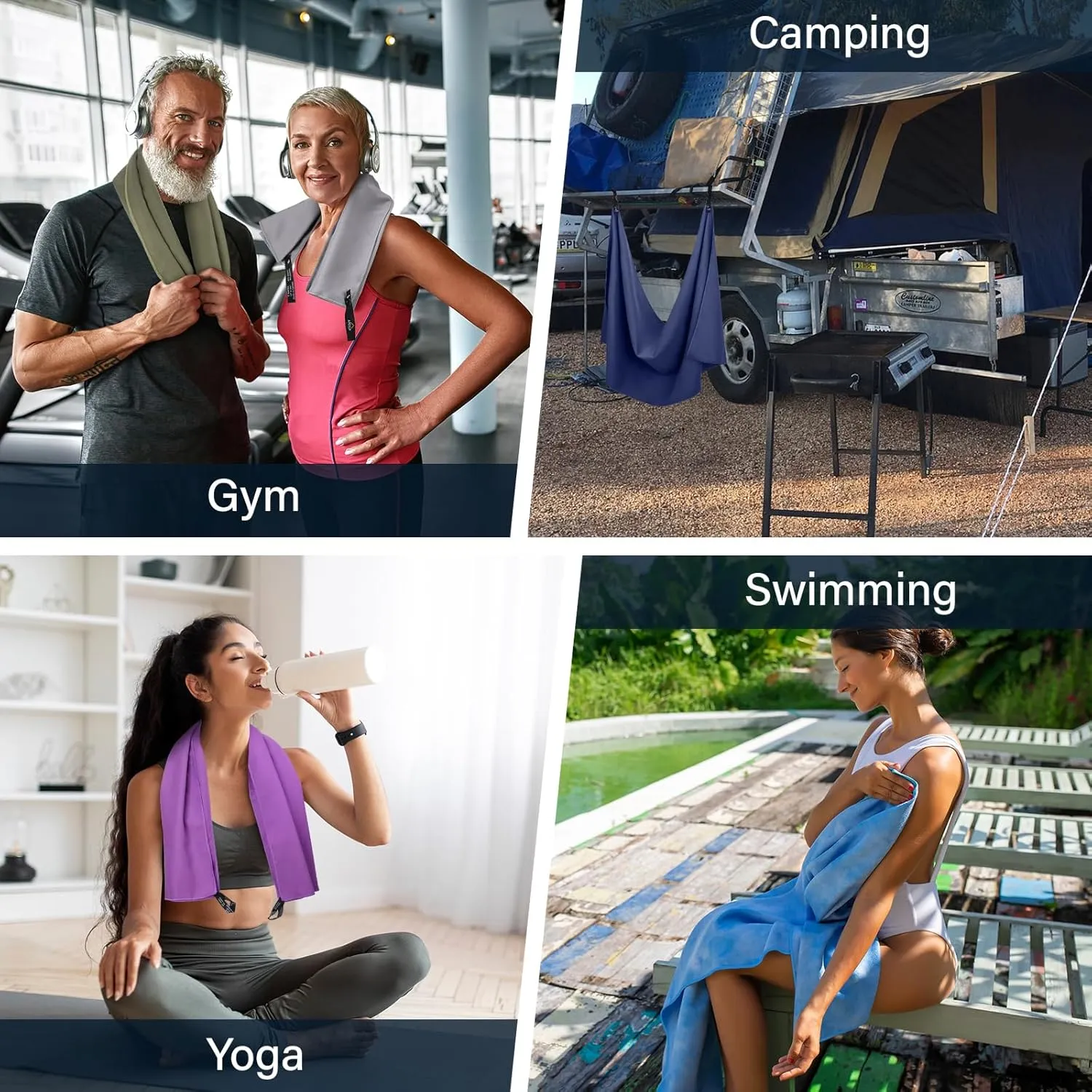 APEXUP Microfiber Travel Towel, Ultra Absorbent Quick Dry Towels, Lightweight Gym Sports Camping Towel for Workout, Yoga, Beach, Shower, Swimming (60"×30", Navy Blue)