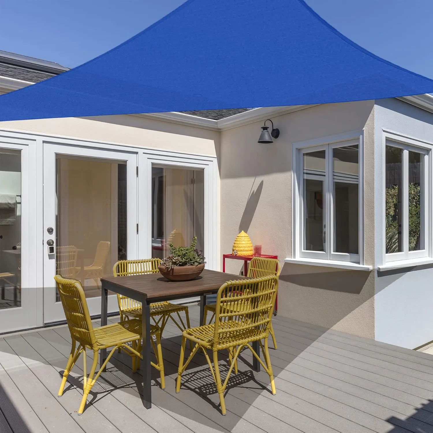 ASTEROUTDOOR Sun Shade Sail Triangle 16' x 16' x 22.64' UV Block Canopy for Patio Backyard Lawn Garden Outdoor Activities, Blue