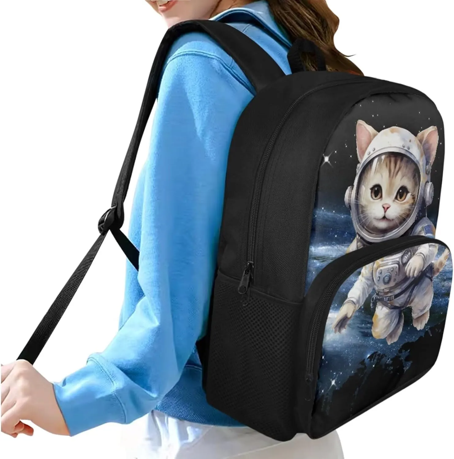 Astronautical Cat School Bag Set for Grils 4Th Grade Kids School Backpack with Lunch Box for Boys 3 In 1 Kids Backpack Set for School Fashion Travel Back Pack for Junior High School
