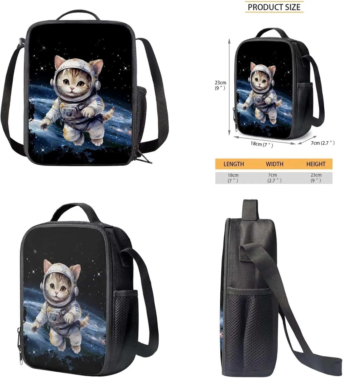 Astronautical Cat School Bag Set for Grils 4Th Grade Kids School Backpack with Lunch Box for Boys 3 In 1 Kids Backpack Set for School Fashion Travel Back Pack for Junior High School
