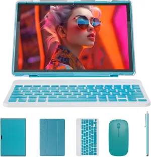 ATOZEE Tablet 2 in 1 Android 14 Tablet with Keyboard 10 inch Tabletas, Include Mouse Stylus Pen Case, 6000mAh 6GB 32GB ROM 1TB Expandable Tableta, 2MP 8MP Dual Camera, WiFi-6 BT Tablets PC.