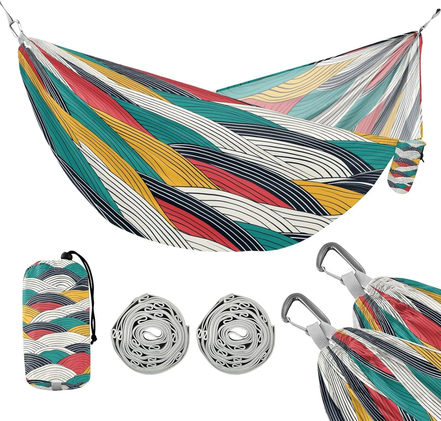 ATTX Abstract Waves Camping Hammock - Lightweight & Portable Hammocks, Heavy Duty 330lbs Capacity for Indoor, Hiking, Backpacking, Travel, Backyard, Beach#118