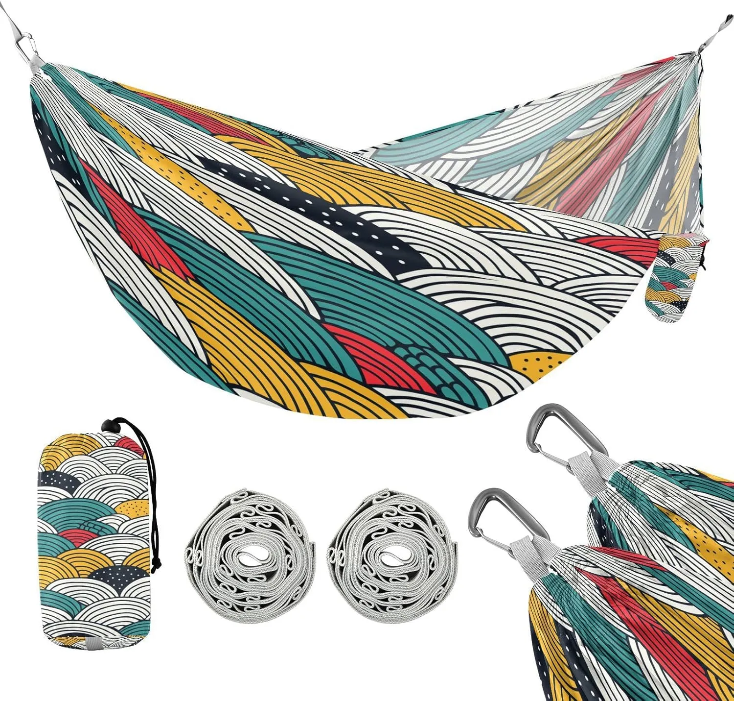 ATTX Abstract Waves Camping Hammock - Lightweight & Portable Hammocks, Heavy Duty 330lbs Capacity for Indoor, Hiking, Backpacking, Travel, Backyard, Beach#129
