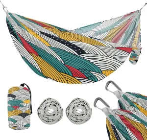 ATTX Abstract Waves Camping Hammock - Lightweight & Portable Hammocks, Heavy Duty 330lbs Capacity for Indoor, Hiking, Backpacking, Travel, Backyard, Beach#129