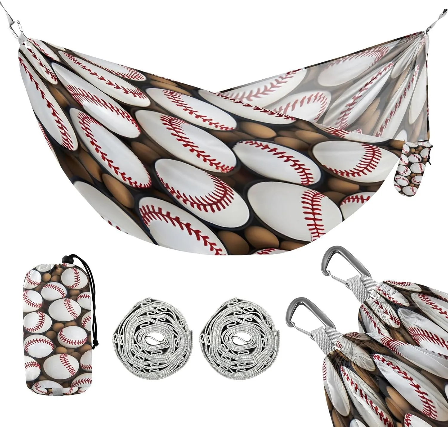 ATTX Baseball Balls Pattern Camping Hammock - Lightweight & Portable Hammocks, Heavy Duty 330lbs Capacity for Indoor, Hiking, Backpacking, Travel, Backyard, Beach#325