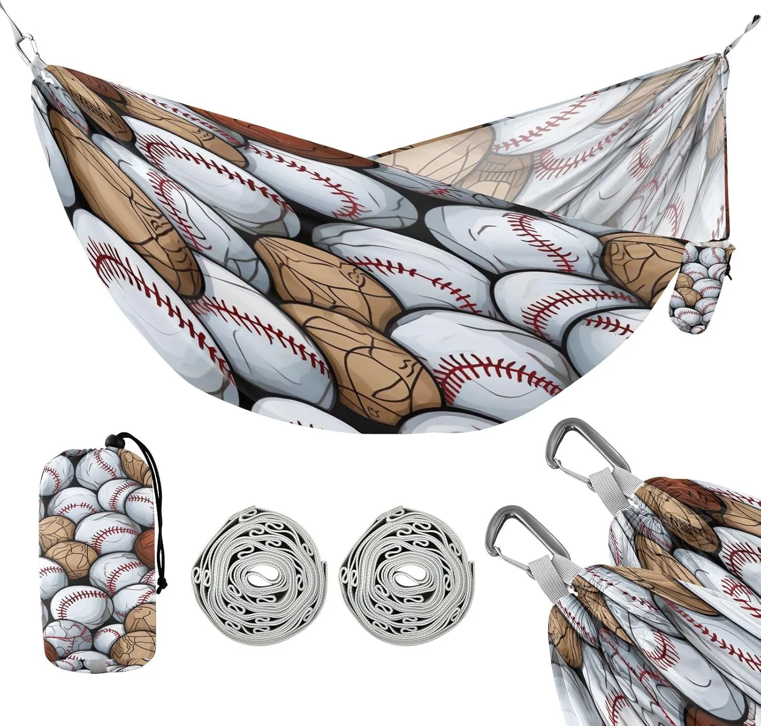 ATTX Baseball Balls Pattern Camping Hammock - Lightweight & Portable Hammocks, Heavy Duty 330lbs Capacity for Indoor, Hiking, Backpacking, Travel, Backyard, Beach#330