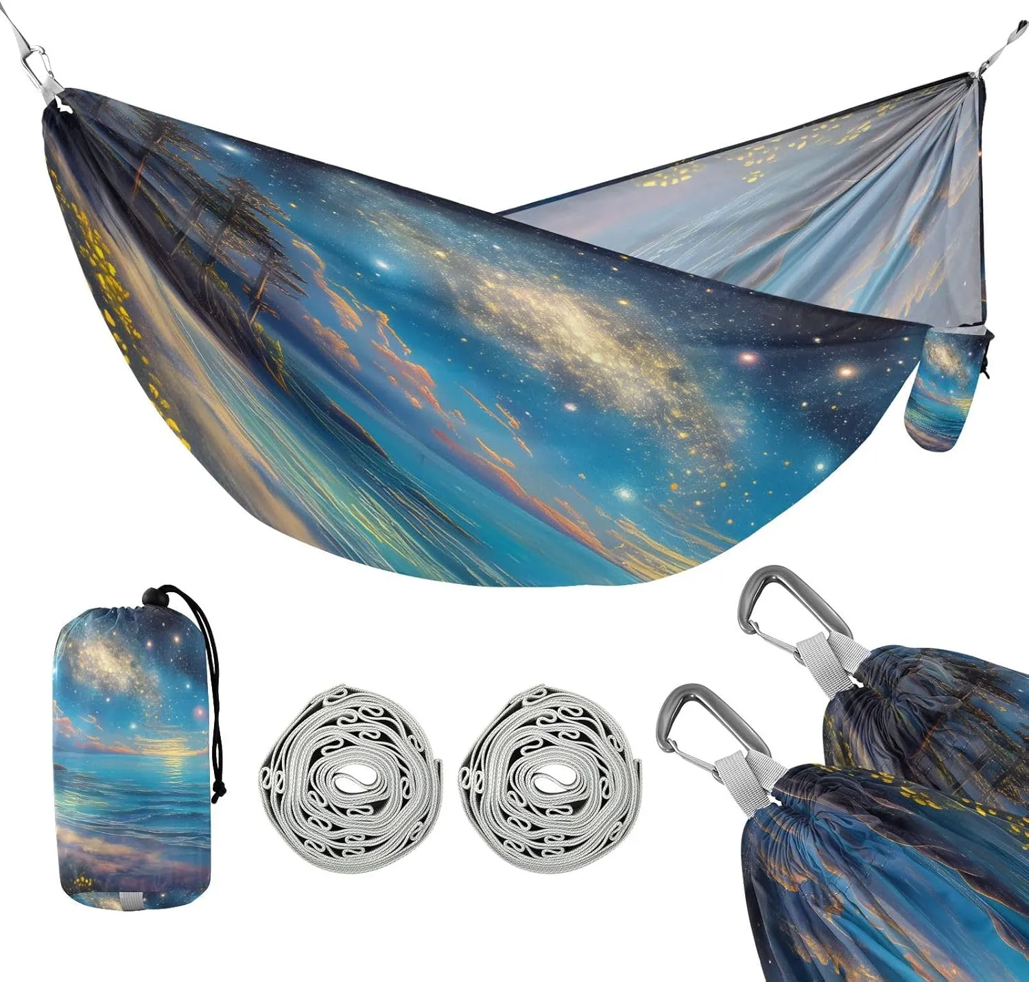 ATTX Beautiful Beach Scene Camping Hammock - Lightweight & Portable Hammocks, Heavy Duty 330lbs Capacity for Indoor, Hiking, Backpacking, Travel, Backyard, Beach#80