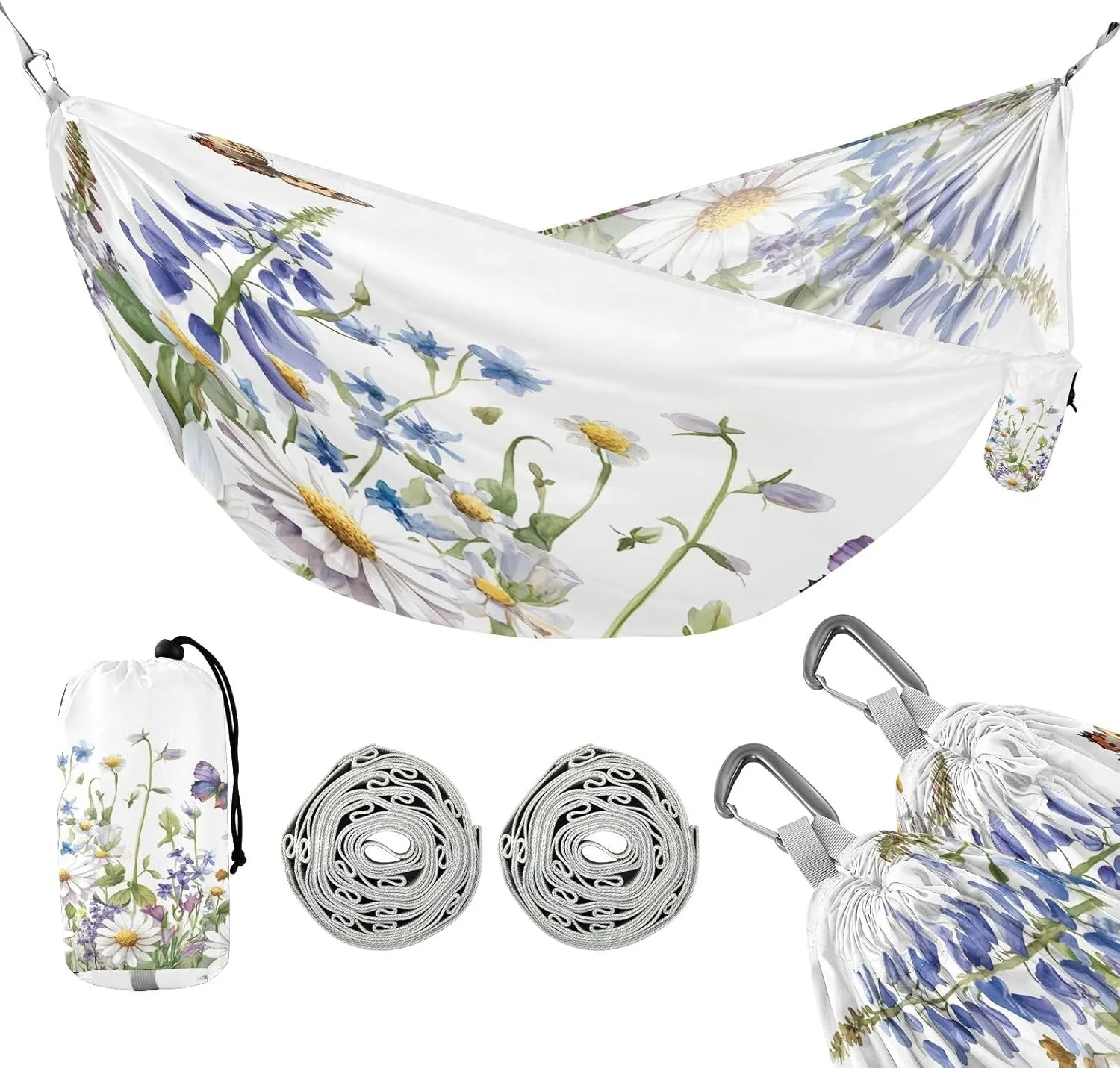 ATTX Beautiful Watercolor Wildflowers Camping Hammock - Lightweight & Portable Hammocks, Heavy Duty 330lbs Capacity for Indoor, Hiking, Backpacking, Travel, Backyard, Beach#55