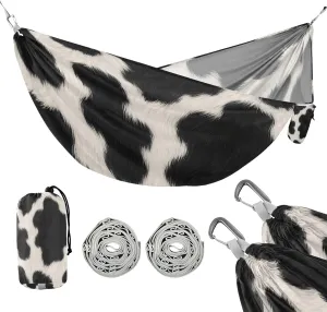 ATTX Black and White Cow Camping Hammock - Lightweight & Portable Hammocks, Heavy Duty 330lbs Capacity for Indoor, Hiking, Backpacking, Travel, Backyard, Beach#153