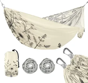 ATTX Black and White Flowers Camping Hammock - Lightweight & Portable Hammocks, Heavy Duty 330lbs Capacity for Indoor, Hiking, Backpacking, Travel, Backyard, Beach#356