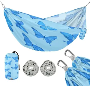 ATTX Blue Butterflies Camping Hammock - Lightweight & Portable Hammocks, Heavy Duty 330lbs Capacity for Indoor, Hiking, Backpacking, Travel, Backyard, Beach#545