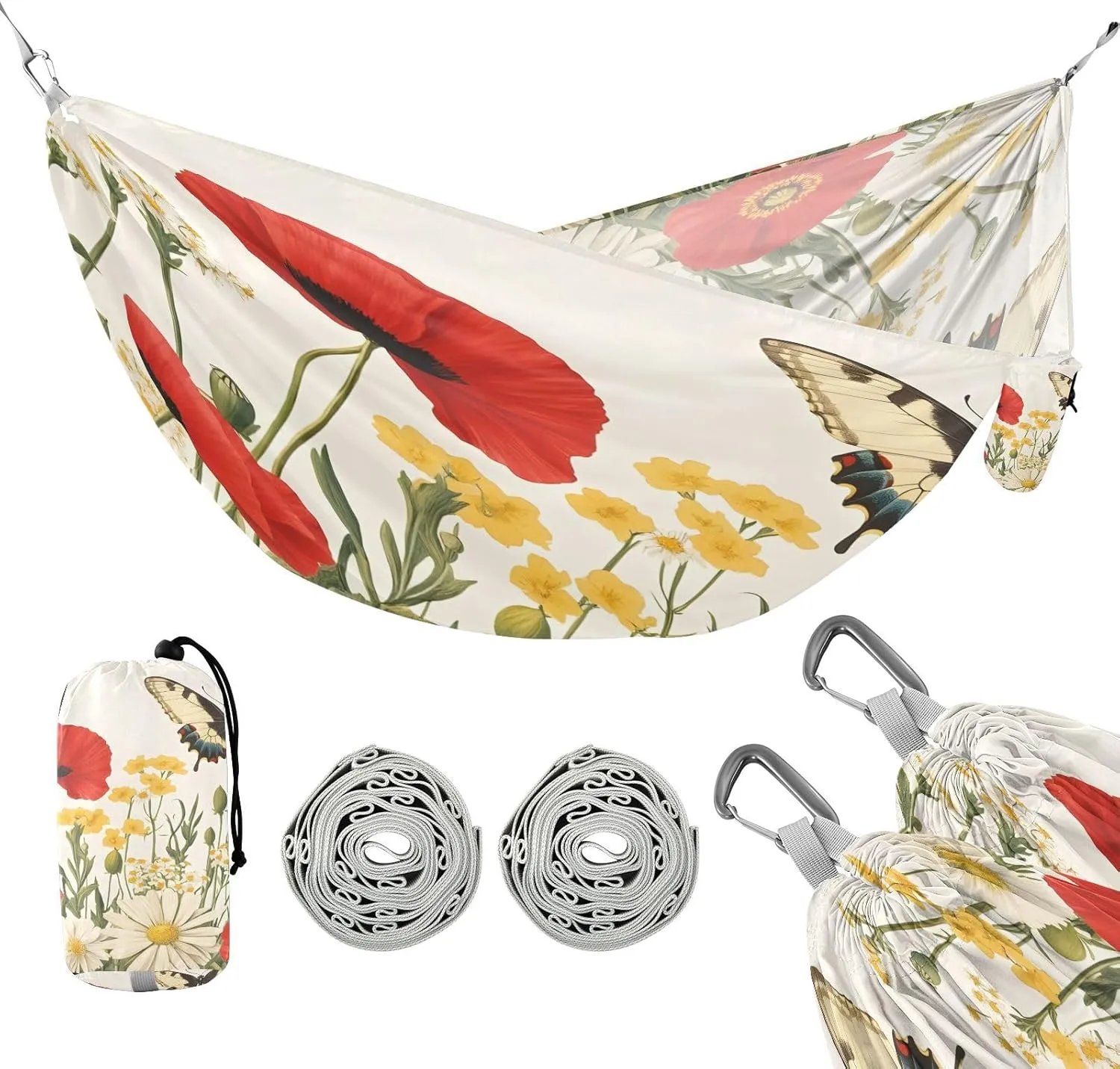 ATTX Butterflies and Wildflowers Camping Hammock - Lightweight & Portable Hammocks, Heavy Duty 330lbs Capacity for Indoor, Hiking, Backpacking, Travel, Backyard, Beach#513