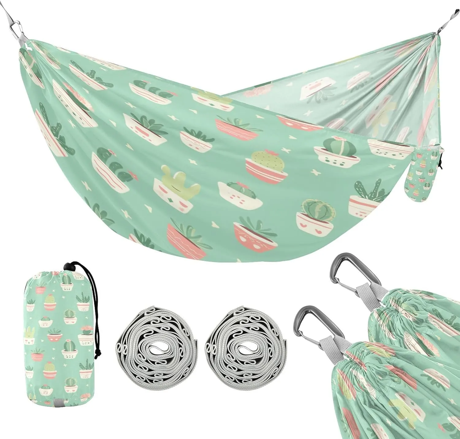 ATTX Cactus and Succulents Camping Hammock - Lightweight & Portable Hammocks, Heavy Duty 330lbs Capacity for Indoor, Hiking, Backpacking, Travel, Backyard, Beach#183