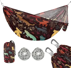 ATTX Cartoon Cats Camping Hammock - Lightweight & Portable Hammocks, Heavy Duty 330lbs Capacity for Indoor, Hiking, Backpacking, Travel, Backyard, Beach#422