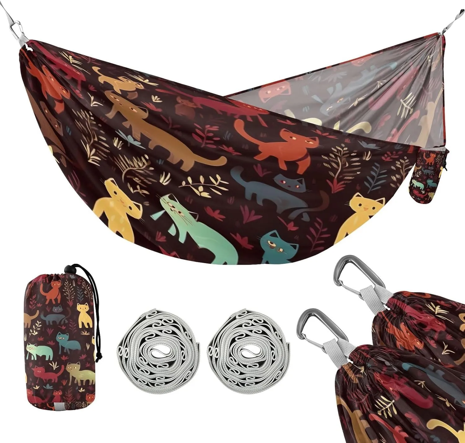 ATTX Cartoon Cats Camping Hammock - Lightweight & Portable Hammocks, Heavy Duty 330lbs Capacity for Indoor, Hiking, Backpacking, Travel, Backyard, Beach#422