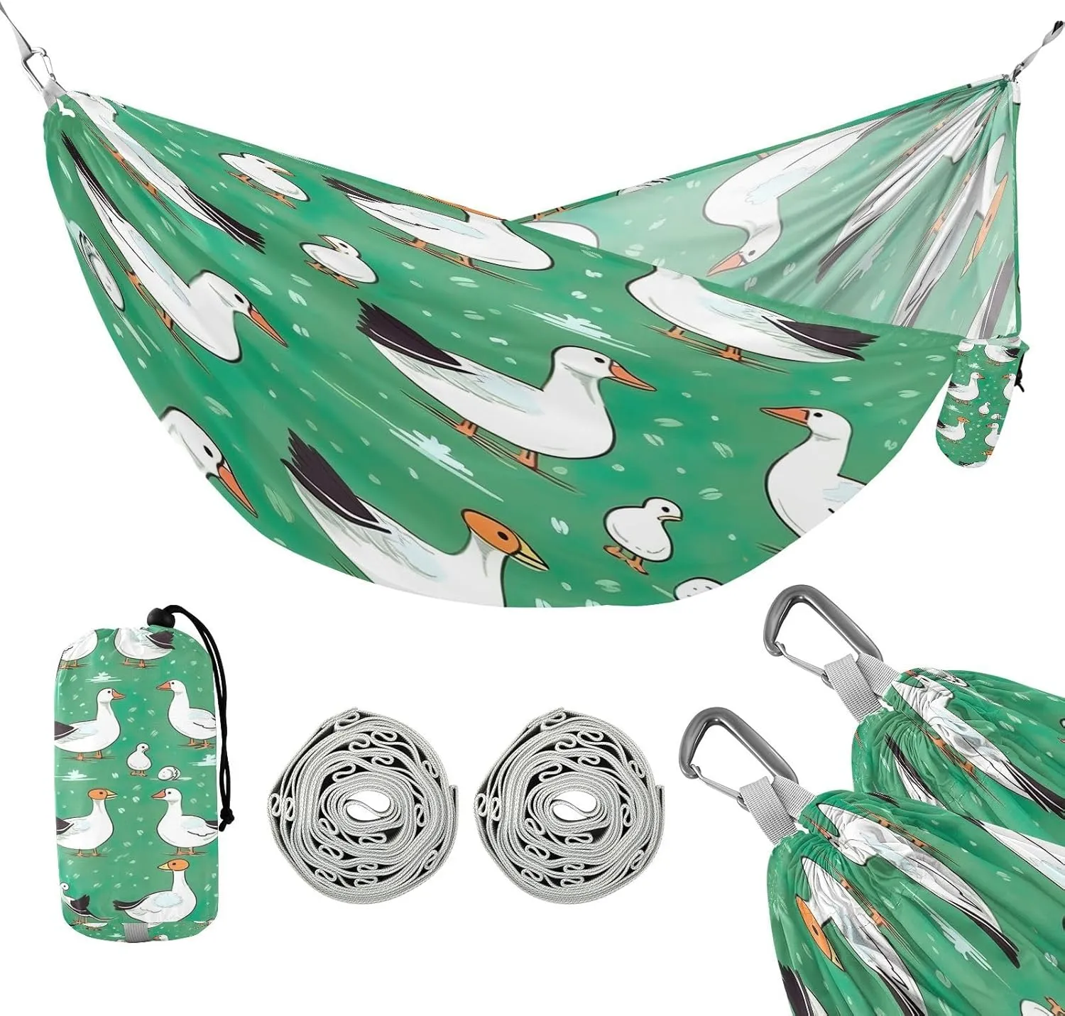 ATTX Cartoon Ducks Camping Hammock - Lightweight & Portable Hammocks, Heavy Duty 330lbs Capacity for Indoor, Hiking, Backpacking, Travel, Backyard, Beach#266