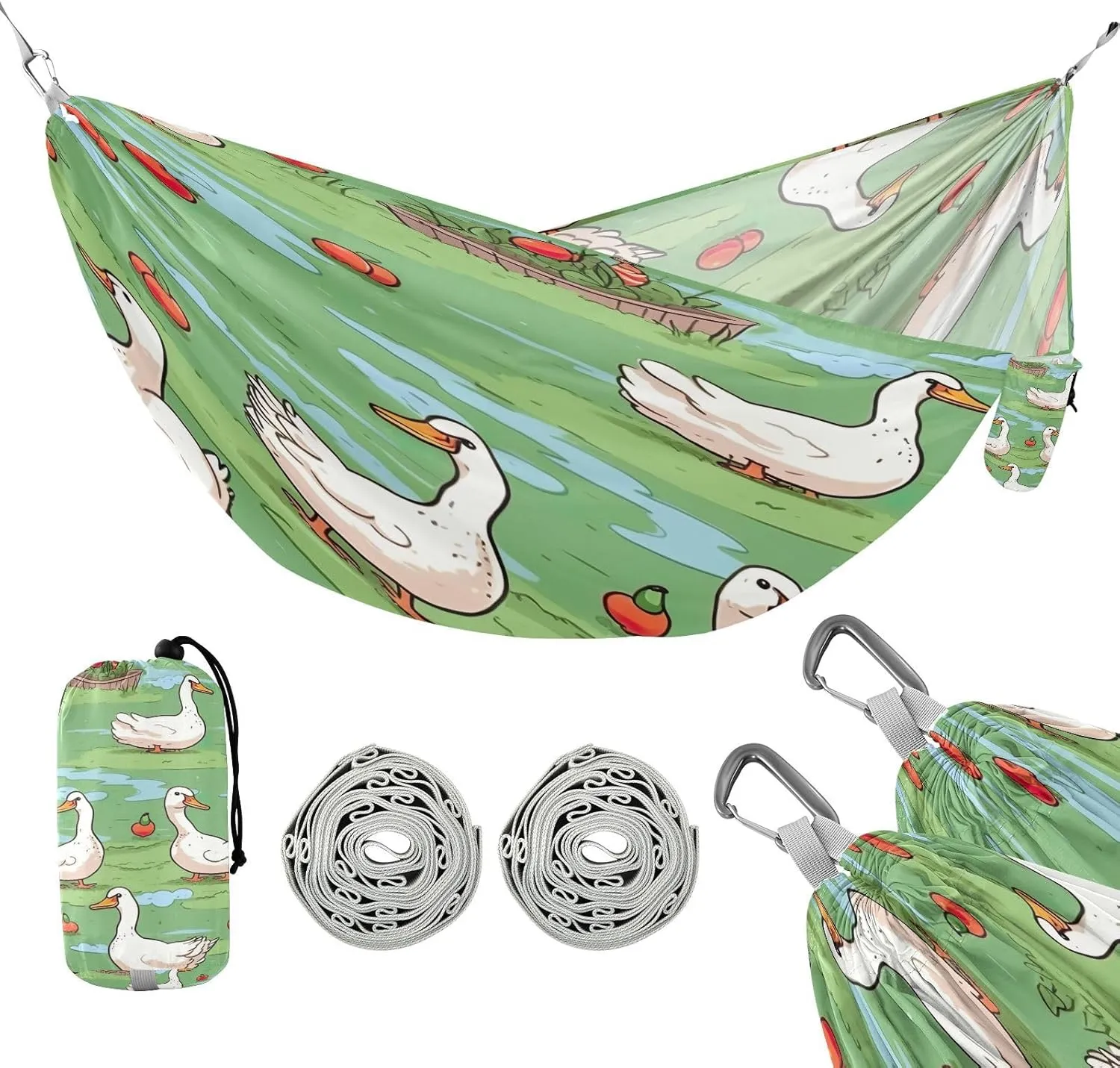ATTX Cartoon Ducks Camping Hammock - Lightweight & Portable Hammocks, Heavy Duty 330lbs Capacity for Indoor, Hiking, Backpacking, Travel, Backyard, Beach#269