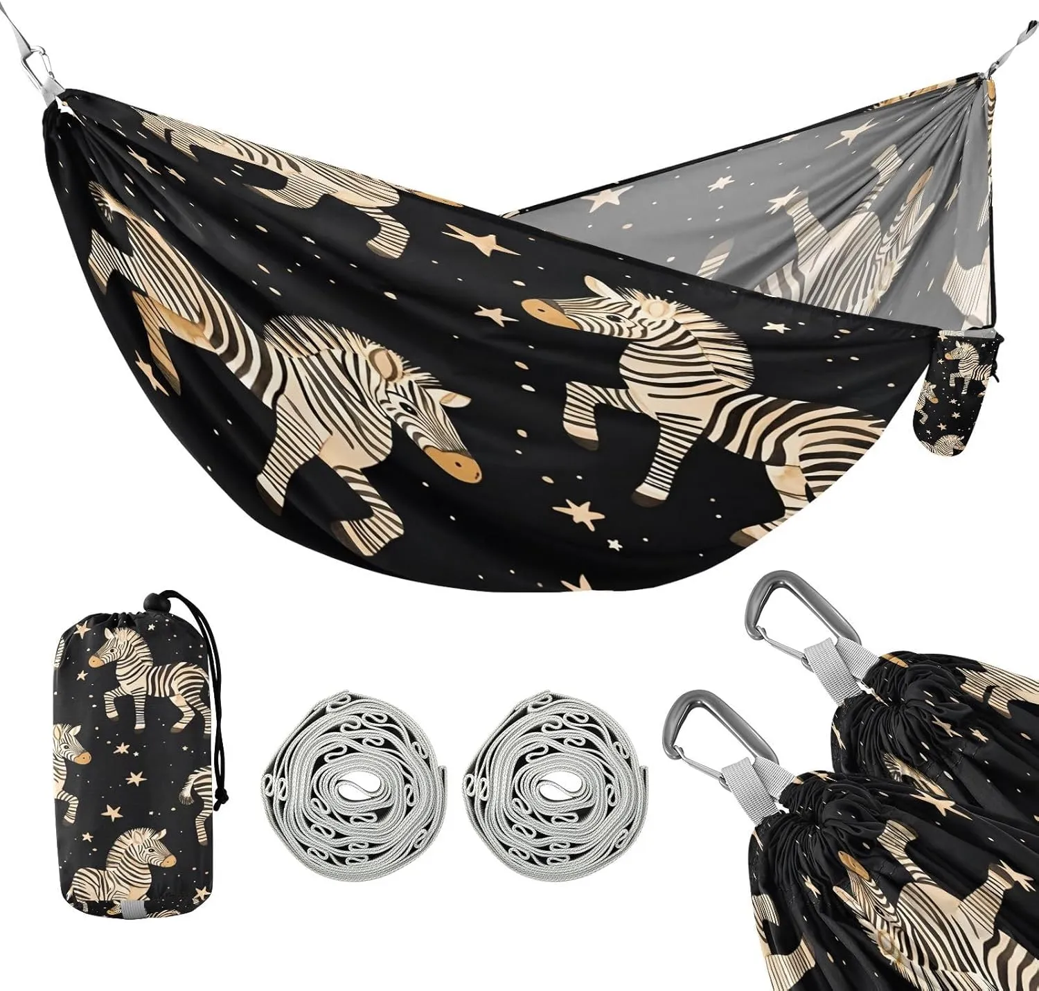 ATTX Cartoon Zebra Camping Hammock - Lightweight & Portable Hammocks, Heavy Duty 330lbs Capacity for Indoor, Hiking, Backpacking, Travel, Backyard, Beach#217