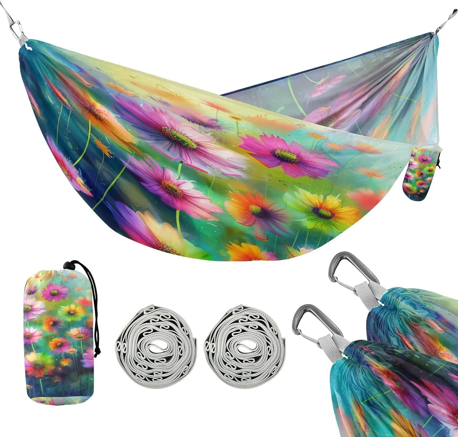 ATTX Colorful Flowers Camping Hammock - Lightweight & Portable Hammocks, Heavy Duty 330lbs Capacity for Indoor, Hiking, Backpacking, Travel, Backyard, Beach#269