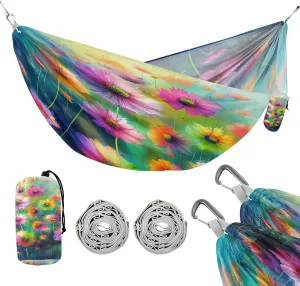ATTX Colorful Flowers Camping Hammock - Lightweight & Portable Hammocks, Heavy Duty 330lbs Capacity for Indoor, Hiking, Backpacking, Travel, Backyard, Beach#269