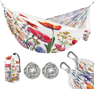 ATTX Colorful Flowers Camping Hammock - Lightweight & Portable Hammocks, Heavy Duty 330lbs Capacity for Indoor, Hiking, Backpacking, Travel, Backyard, Beach#522