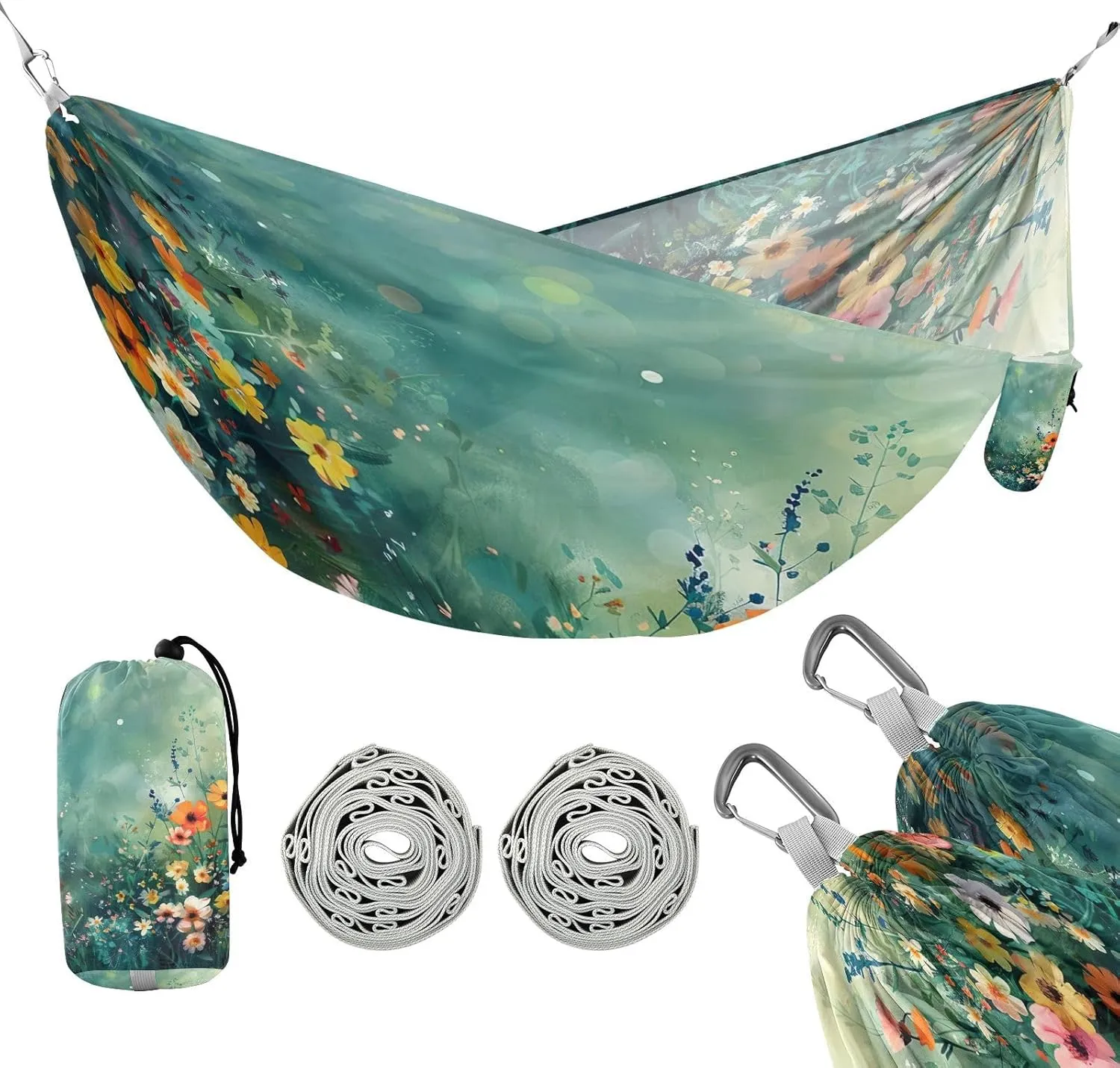 ATTX Colorful Flowers Painting Camping Hammock - Lightweight & Portable Hammocks, Heavy Duty 330lbs Capacity for Indoor, Hiking, Backpacking, Travel, Backyard, Beach#270
