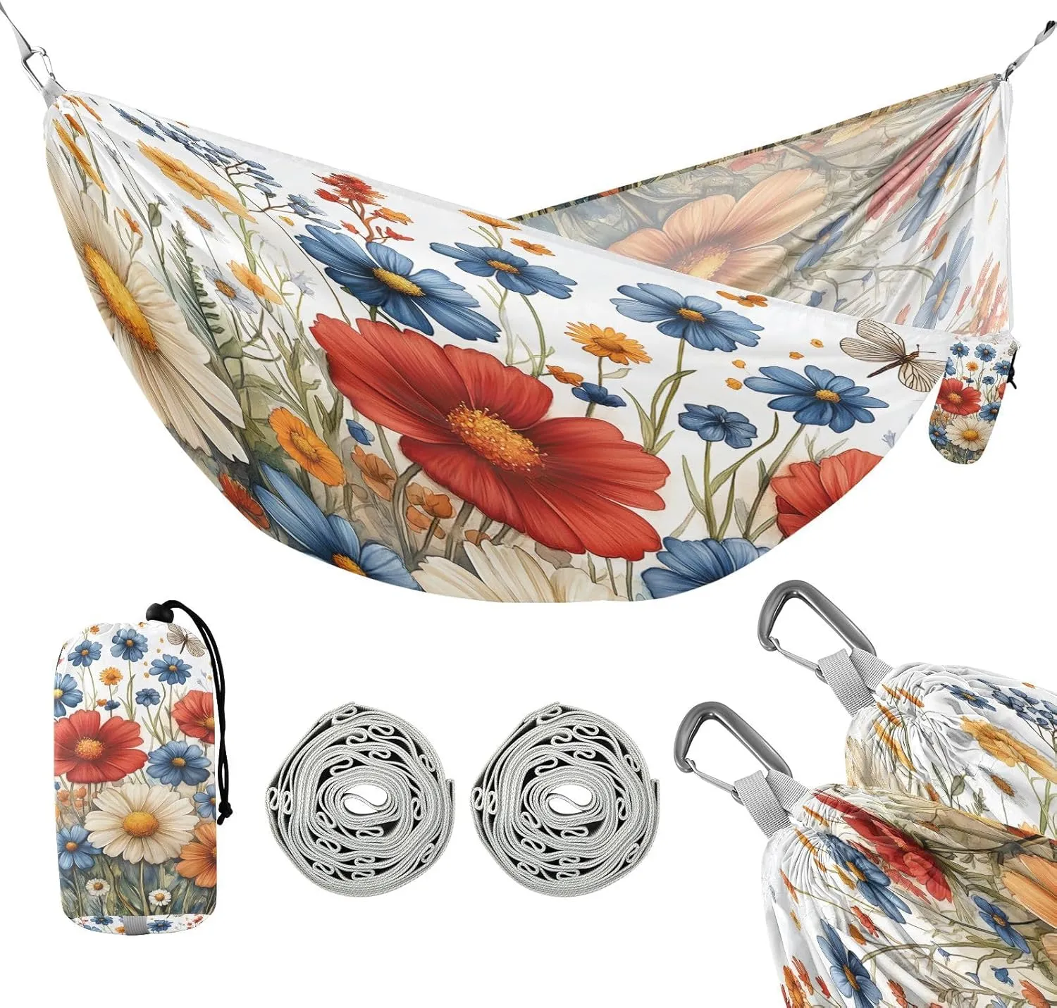 ATTX Colorful Herbs and Flowers Camping Hammock - Lightweight & Portable Hammocks, Heavy Duty 330lbs Capacity for Indoor, Hiking, Backpacking, Travel, Backyard, Beach#361