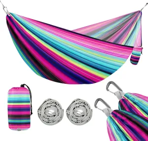 ATTX Colorful Mexico Stripe Camping Hammock - Lightweight & Portable Hammocks, Heavy Duty 330lbs Capacity for Indoor, Hiking, Backpacking, Travel, Backyard, Beach#444