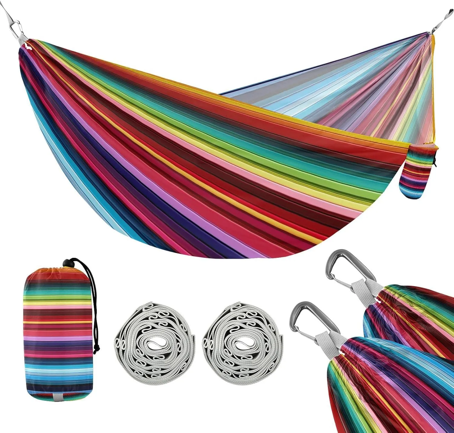 ATTX Colorful Mexico Stripe Camping Hammock - Lightweight & Portable Hammocks, Heavy Duty 330lbs Capacity for Indoor, Hiking, Backpacking, Travel, Backyard, Beach#446