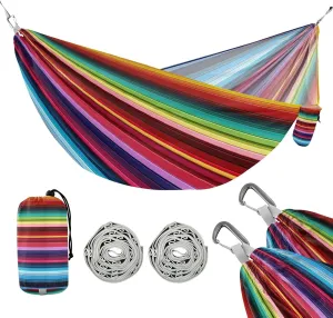 ATTX Colorful Mexico Stripe Camping Hammock - Lightweight & Portable Hammocks, Heavy Duty 330lbs Capacity for Indoor, Hiking, Backpacking, Travel, Backyard, Beach#446