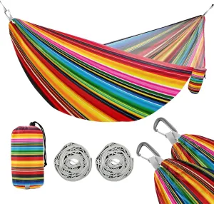 ATTX Colorful Mexico Stripe Camping Hammock - Lightweight & Portable Hammocks, Heavy Duty 330lbs Capacity for Indoor, Hiking, Backpacking, Travel, Backyard, Beach#450