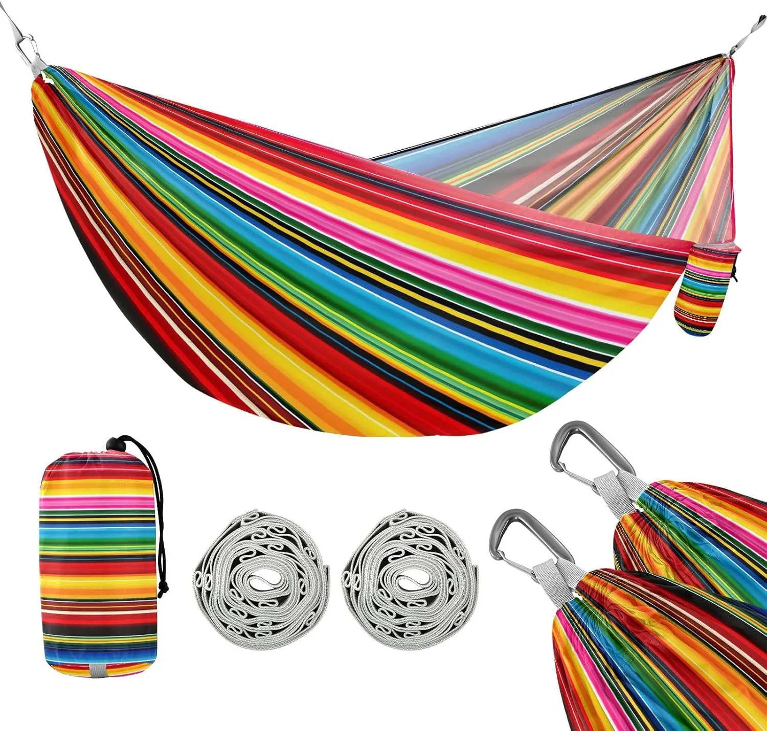 ATTX Colorful Mexico Stripe Camping Hammock - Lightweight & Portable Hammocks, Heavy Duty 330lbs Capacity for Indoor, Hiking, Backpacking, Travel, Backyard, Beach#450