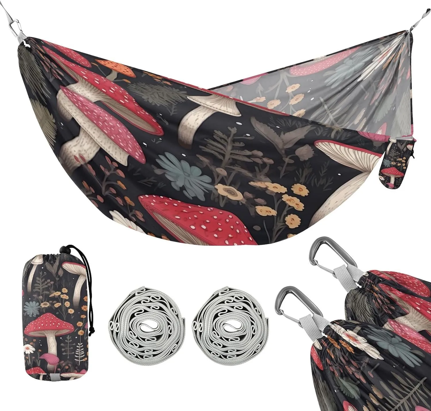 ATTX Colorful Mushrooms Camping Hammock - Lightweight & Portable Hammocks, Heavy Duty 330lbs Capacity for Indoor, Hiking, Backpacking, Travel, Backyard, Beach#273