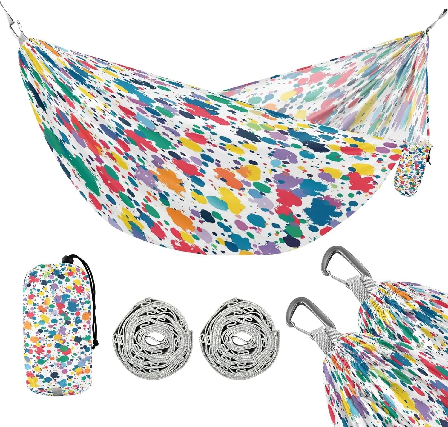 ATTX Colorful Paint Splatters Camping Hammock - Lightweight & Portable Hammocks, Heavy Duty 330lbs Capacity for Indoor, Hiking, Backpacking, Travel, Backyard, Beach#560