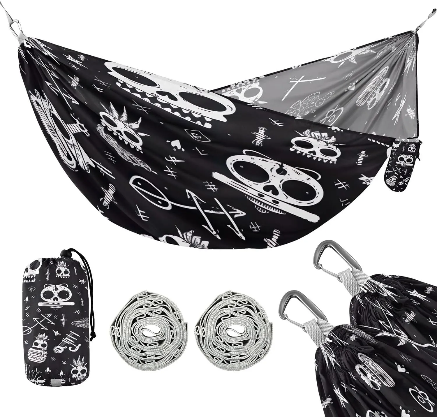 ATTX Colorful Skull Pattern Camping Hammock - Lightweight & Portable Hammocks, Heavy Duty 330lbs Capacity for Indoor, Hiking, Backpacking, Travel, Backyard, Beach#277