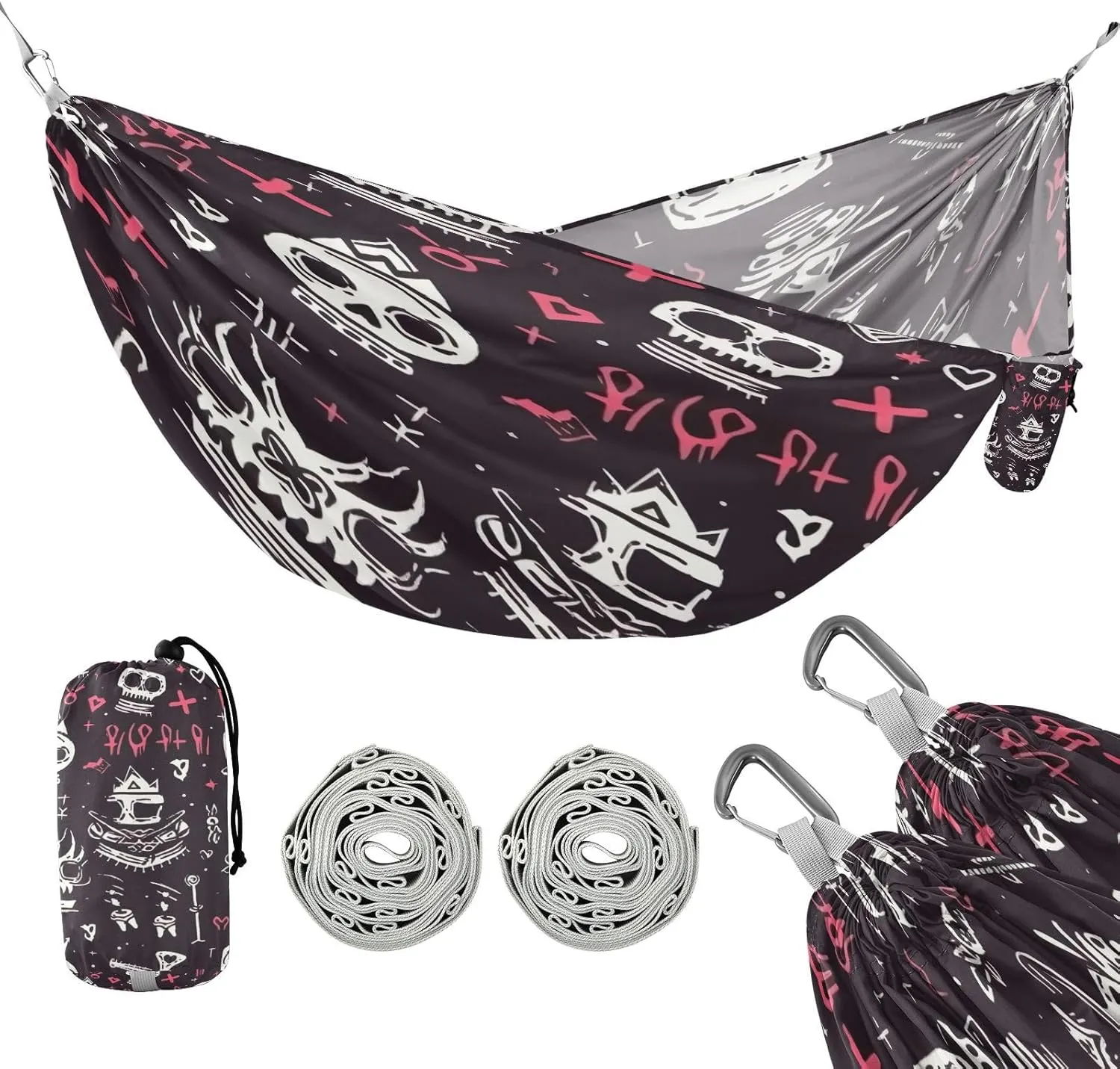 ATTX Colorful Skull Pattern Camping Hammock - Lightweight & Portable Hammocks, Heavy Duty 330lbs Capacity for Indoor, Hiking, Backpacking, Travel, Backyard, Beach#278