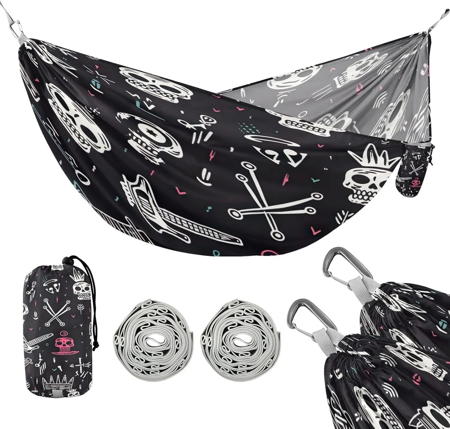 ATTX Colorful Skull Pattern Camping Hammock - Lightweight & Portable Hammocks, Heavy Duty 330lbs Capacity for Indoor, Hiking, Backpacking, Travel, Backyard, Beach#280