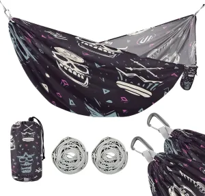 ATTX Colorful Skull Pattern Camping Hammock - Lightweight & Portable Hammocks, Heavy Duty 330lbs Capacity for Indoor, Hiking, Backpacking, Travel, Backyard, Beach#282