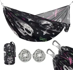 ATTX Colorful Skull Pattern Camping Hammock - Lightweight & Portable Hammocks, Heavy Duty 330lbs Capacity for Indoor, Hiking, Backpacking, Travel, Backyard, Beach#283