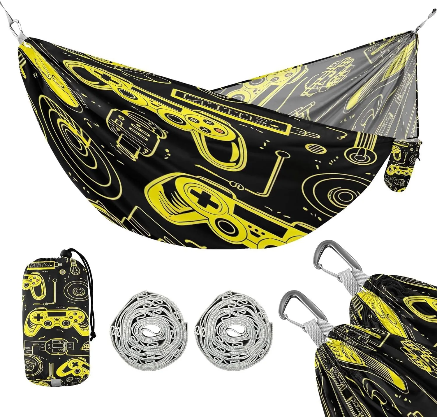 ATTX Colorful Video Game Controllers Camping Hammock - Lightweight & Portable Hammocks, Heavy Duty 330lbs Capacity for Indoor, Hiking, Backpacking, Travel, Backyard, Beach#335