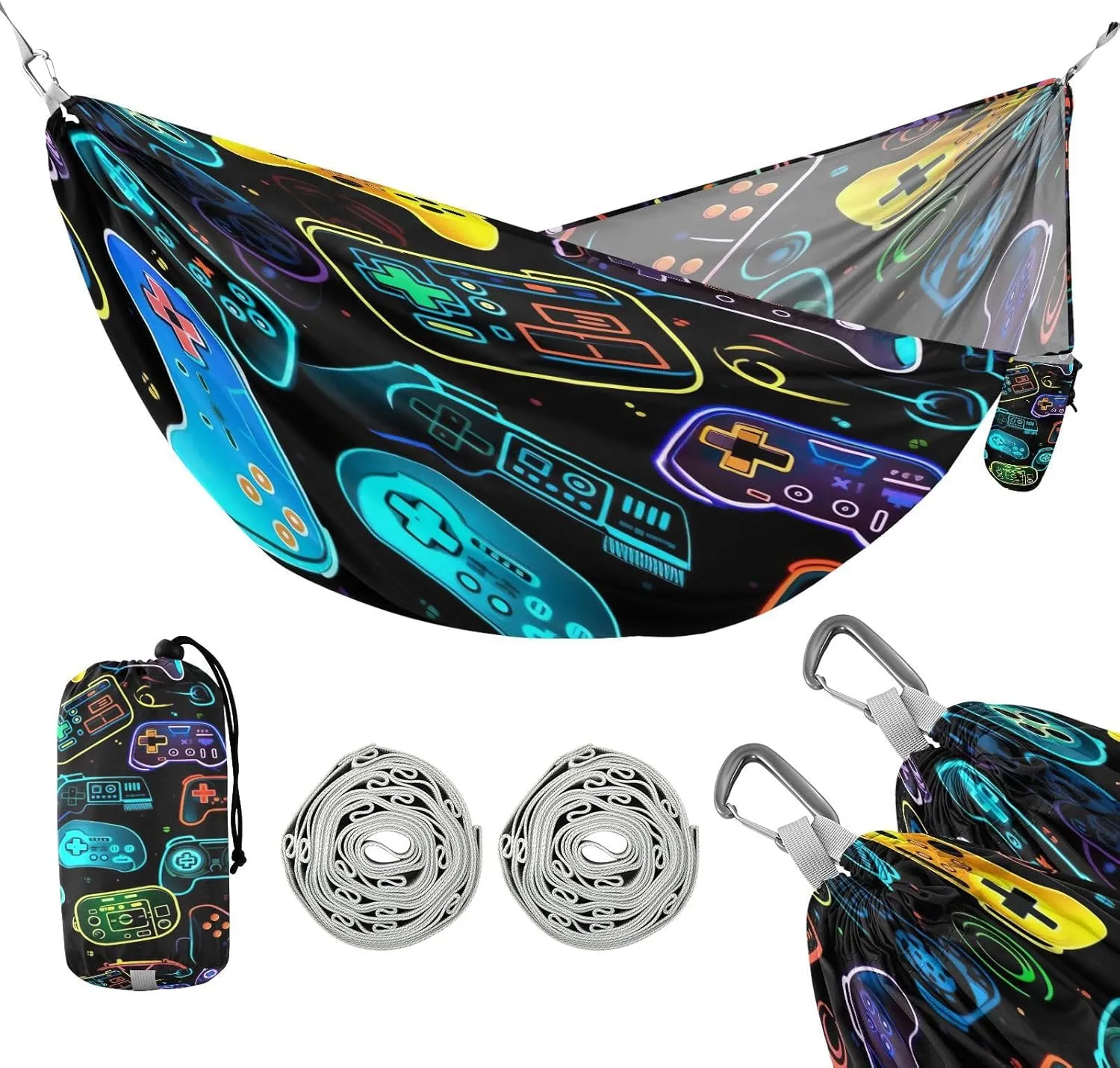 ATTX Colorful Video Game Controllers Camping Hammock - Lightweight & Portable Hammocks, Heavy Duty 330lbs Capacity for Indoor, Hiking, Backpacking, Travel, Backyard, Beach#336