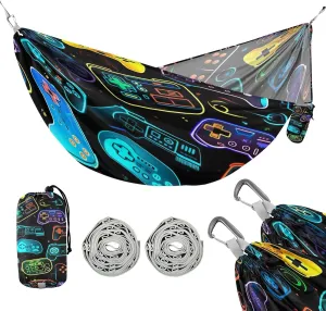 ATTX Colorful Video Game Controllers Camping Hammock - Lightweight & Portable Hammocks, Heavy Duty 330lbs Capacity for Indoor, Hiking, Backpacking, Travel, Backyard, Beach#336