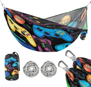 ATTX Colorful Video Game Controllers Camping Hammock - Lightweight & Portable Hammocks, Heavy Duty 330lbs Capacity for Indoor, Hiking, Backpacking, Travel, Backyard, Beach#341